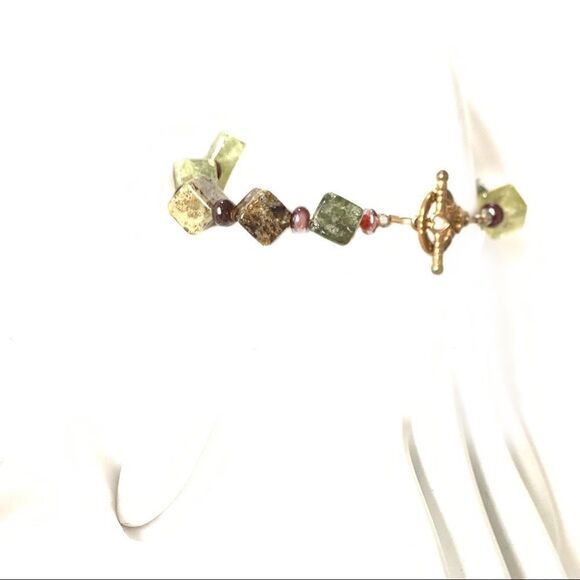 Vtg agate squares bracelet heart toggle clasp - Picture 5 of 7